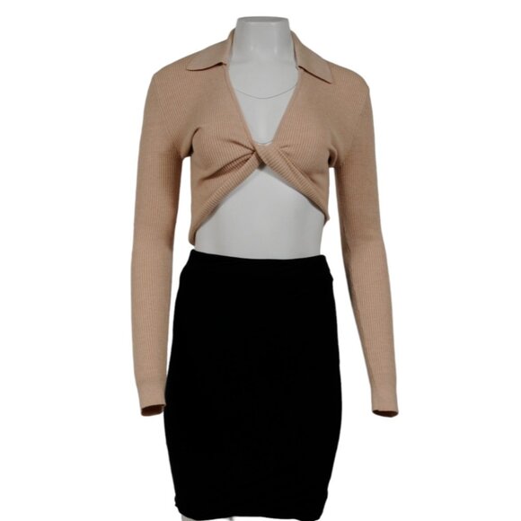 Misha Womens Renata Top US 0 Sand Tan Viscose Nylon Collared Front Twist Knot - Picture 1 of 7